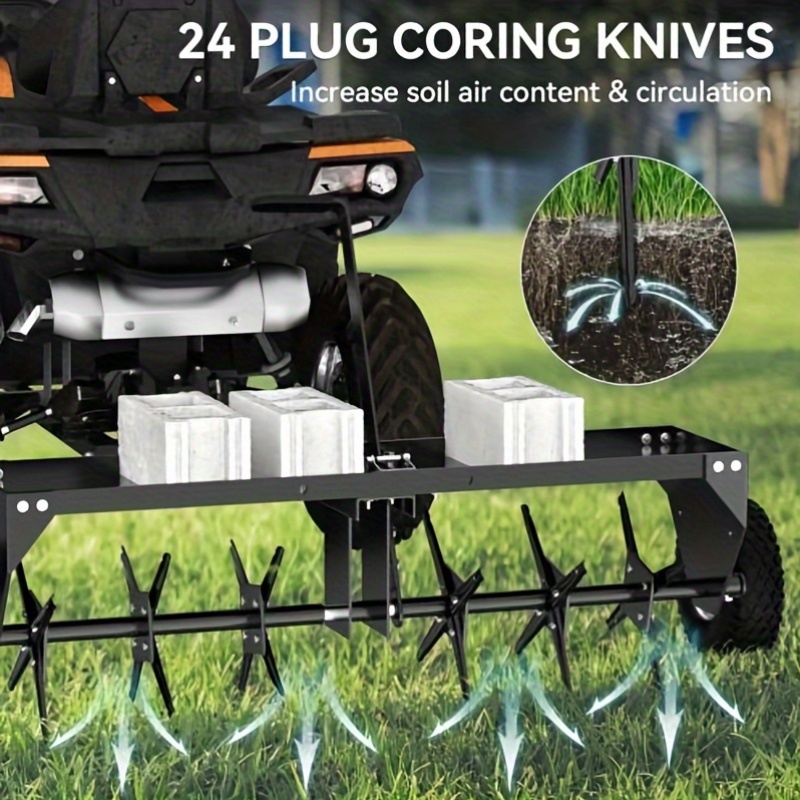 

40" Lawn Aerator Tow Behind With Universal Hitch For Lawn Plug Aerator Black Heavy Duty