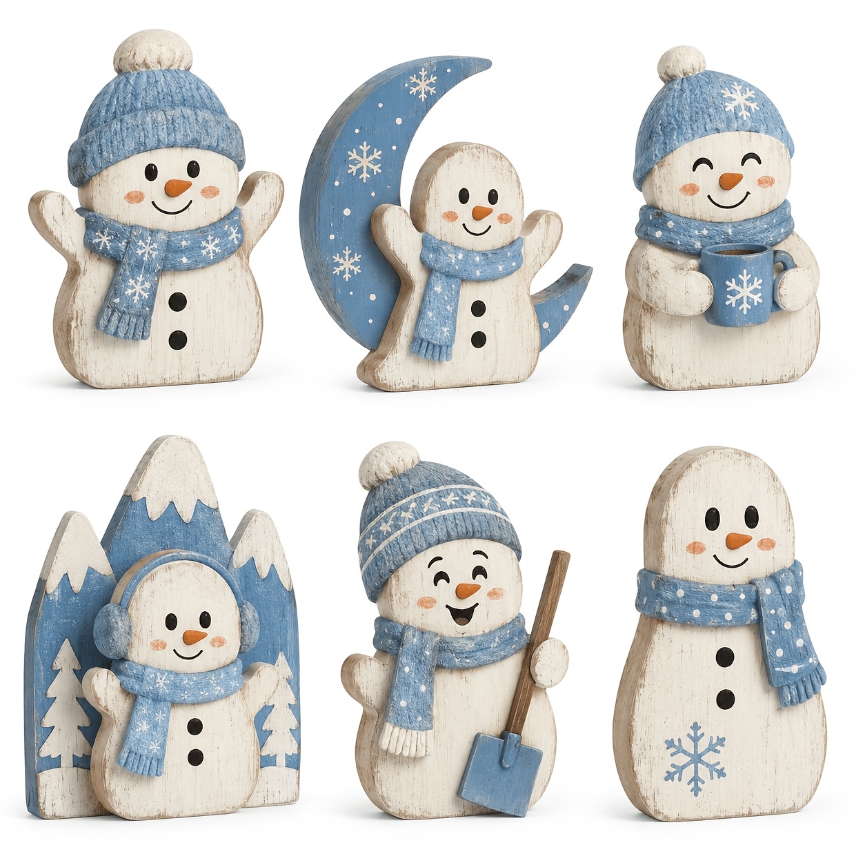 TEMU 6pcs Table Centerpiece, Christmas Wooden Snowman Layered Tray Decor, Farmhouse Style Home Decor, With Moon, Pine Tree, Christmas Party Decor,