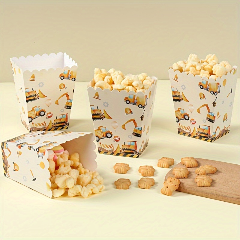 

8-pack Excavator-themed Paper Popcorn Boxes For Birthday & Baby Shower - Perfect For Snacks, Treats & Candy - Fun Party Supplies