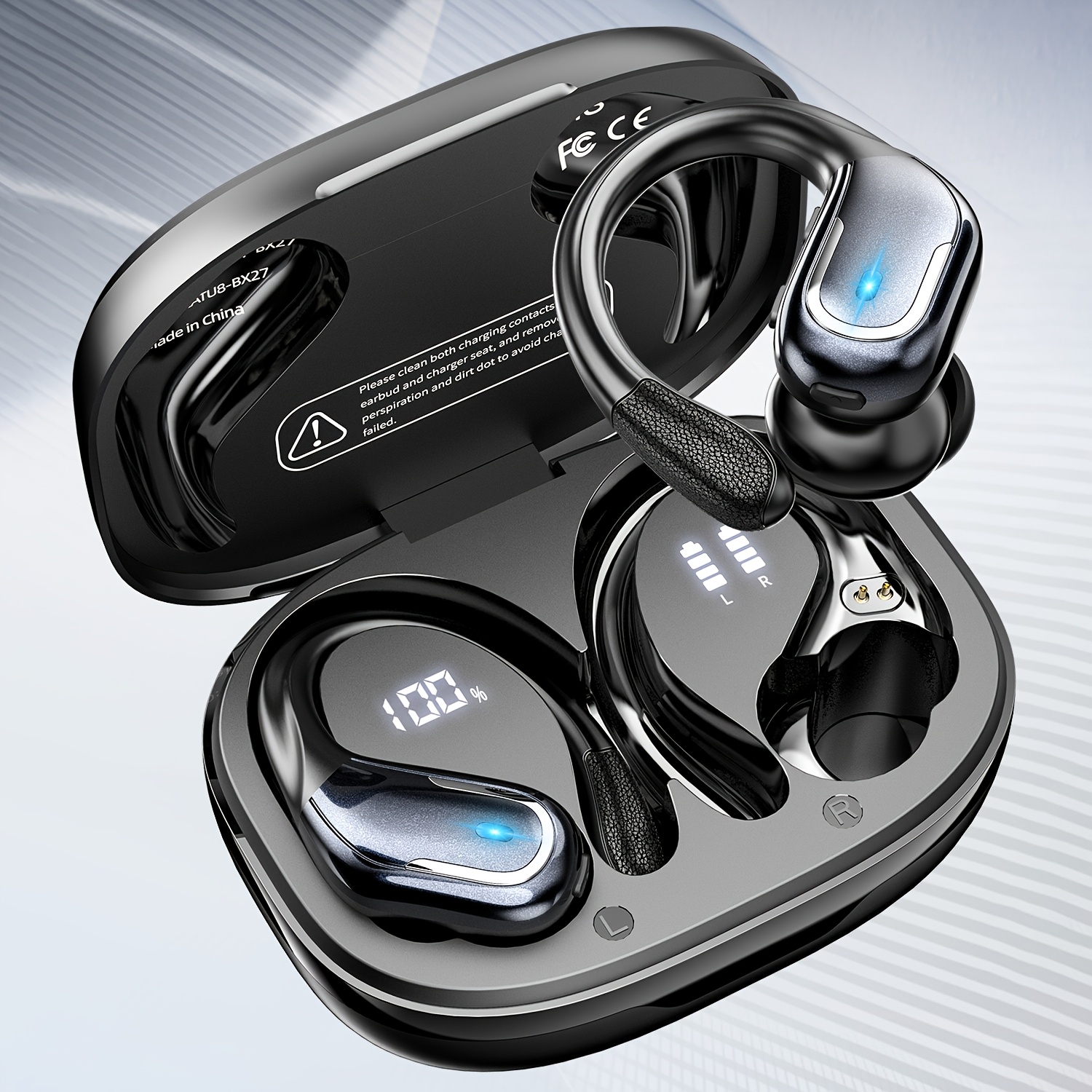 Image of Wireless Earbuds, Wireless Sports Headphones With Noise-cancelling Mic, Wireless Earphones, Dual Led Display, Sports Earbuds With Earhooks For Men/women