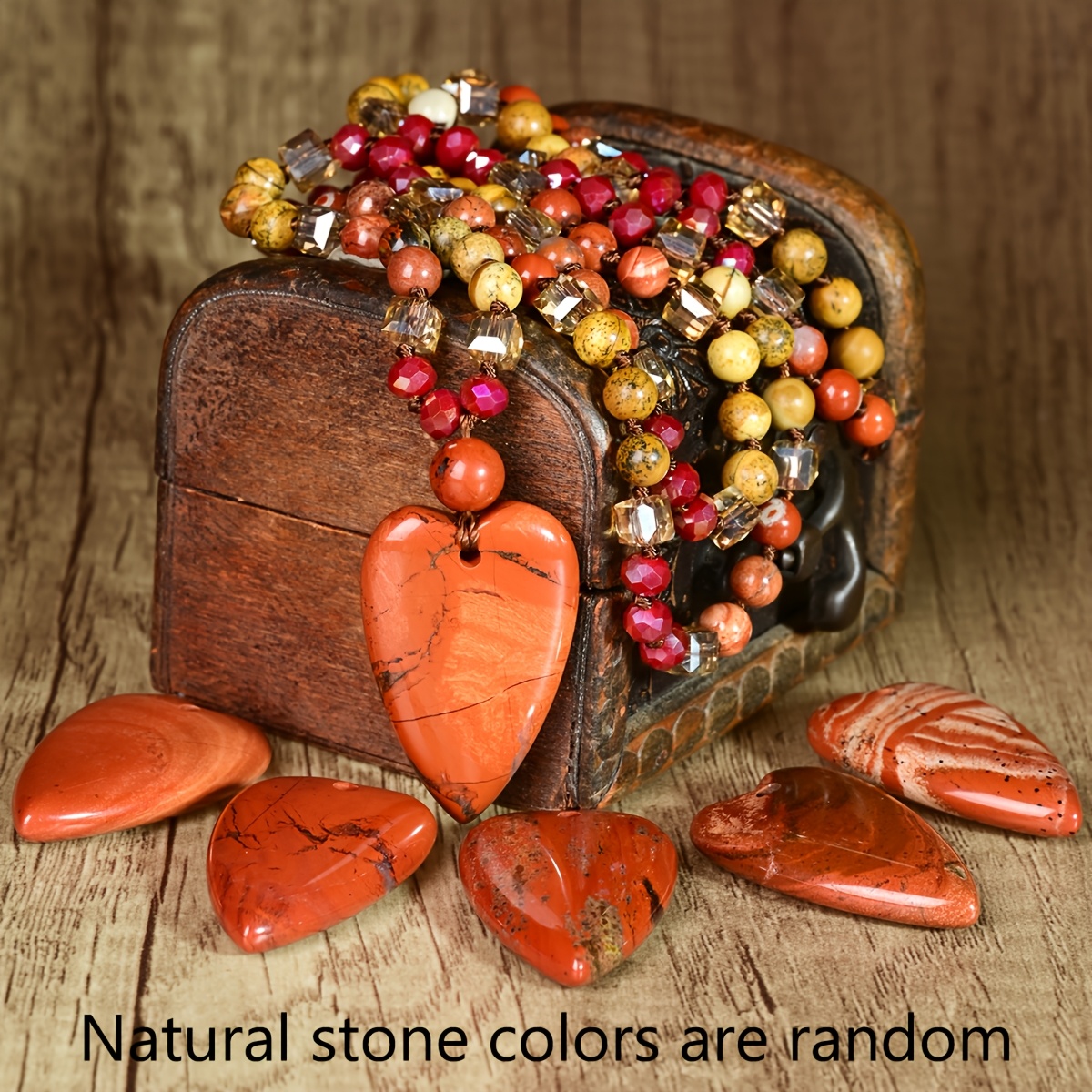 Men's Vintage Bohemian Red Jasper Heart Pendant Necklace