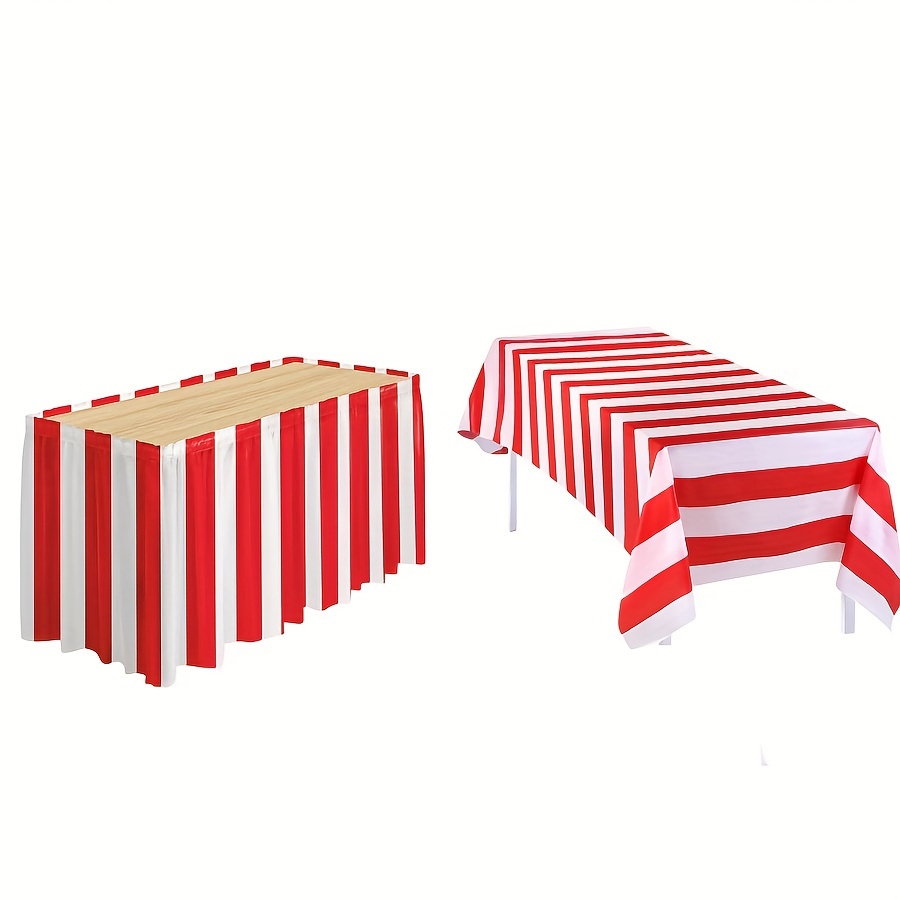 TEMU 2pcs/4pcs, Red White Striped Table Skirt Circus Theme Table Skirt For Carnival Home Decoration Party Supplies Christmas, Birthday Party, Best For Christmas