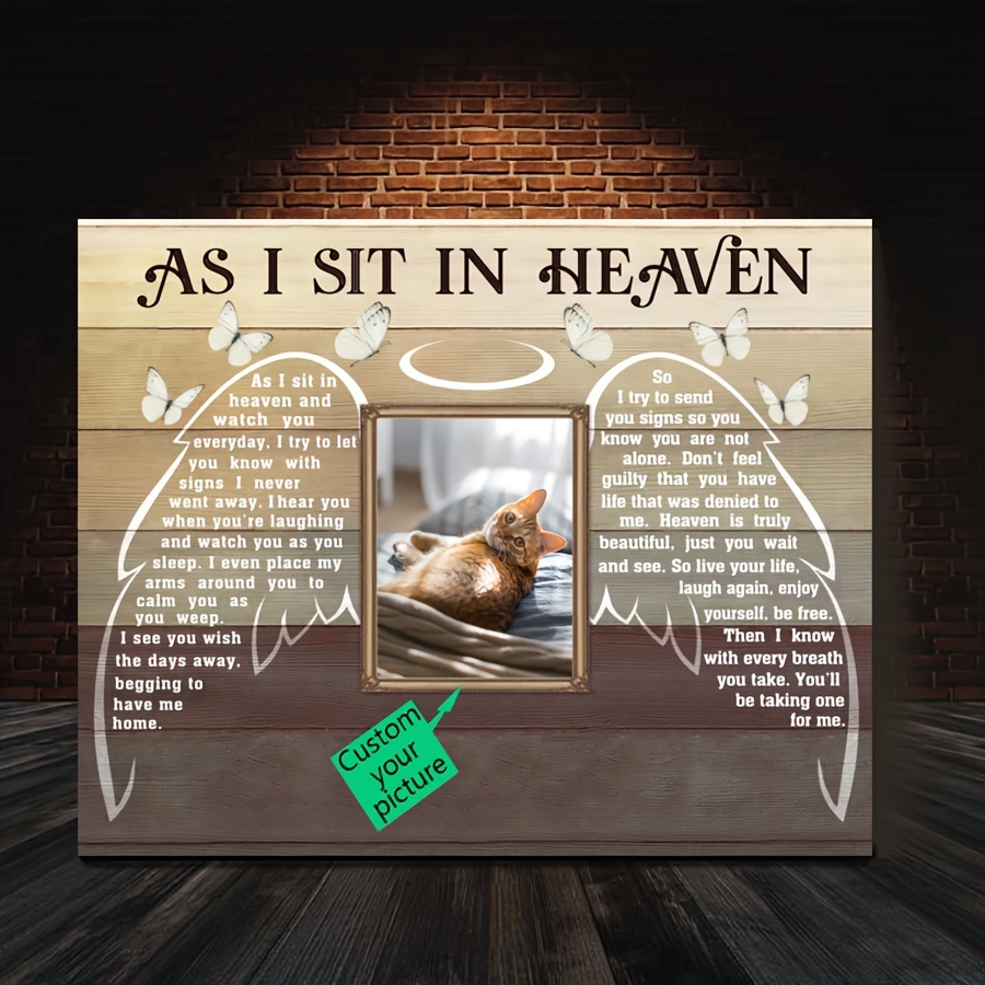 

1pc Wooden Framed Pet Remembrance Gift, As I Sit In Heaven Canvas Decor Wall Art For Bedroom Living Room Home Wall Decor, Framed, Ready To Hang, 11.8x15.7inch, Custom Painting Eid Al-adha Mubarak