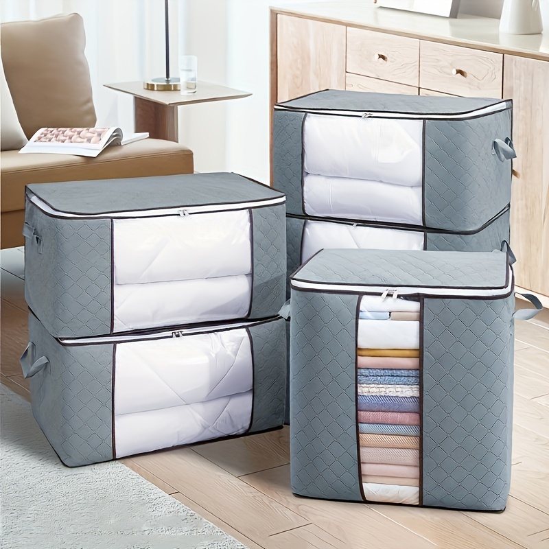 

1pc Foldable Storage Bags For Clothes And Blankets, Large Capacity Fabric Organizer With Clear Window, Breathable & Moisture-proof Storage Containers