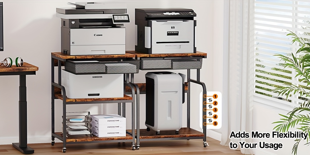 Extra Large 3-Tier Rolling Printer Stand with Drawer 9 Extra Large Printer Stand