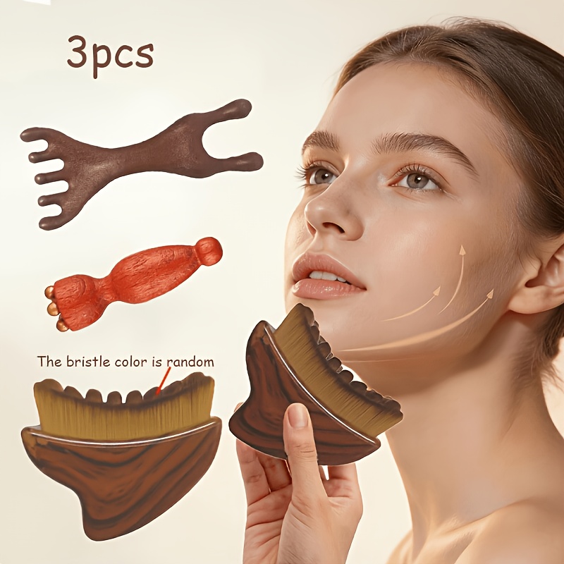 TEMU 3pcs Face Brushes (random Brushes) And Face Lifting Rod And Dual-head Massage Comb - Face Massage Set For Care And Facial Relaxation - Facial