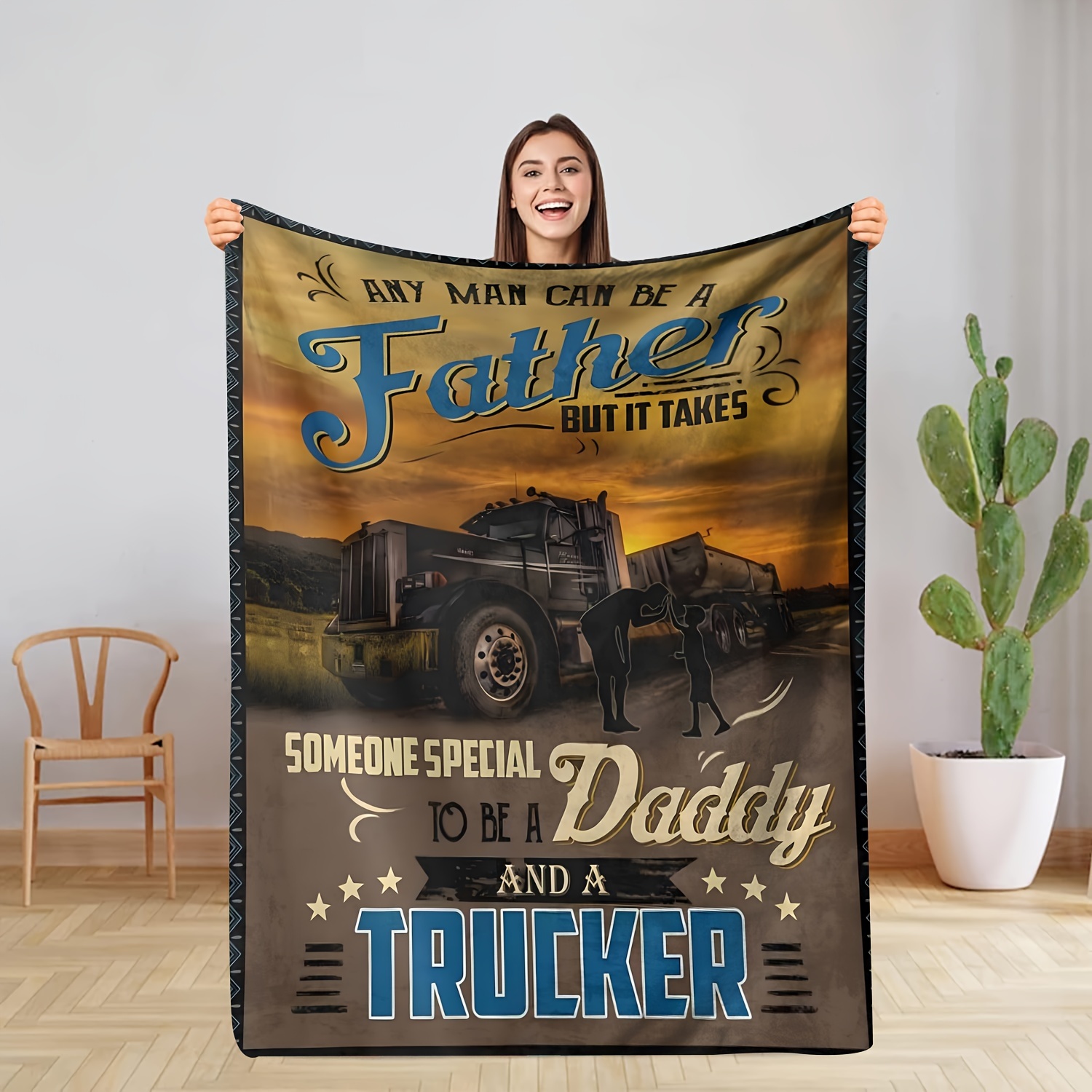 

1pc Soft Fleece Throw Blanket For Dad, Father's Day Gift, Truck And Trucker Theme, Cozy Flannel Blanket For Sofa And Bed