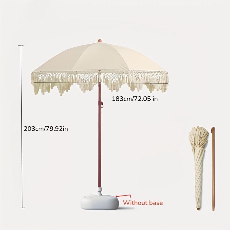 Large Boho Tassel Umbrella, 72.05 Inch Diameter, 79.92 Inch Height, For 3-, Tiltable, Optional Base, For Beach Patio Garden