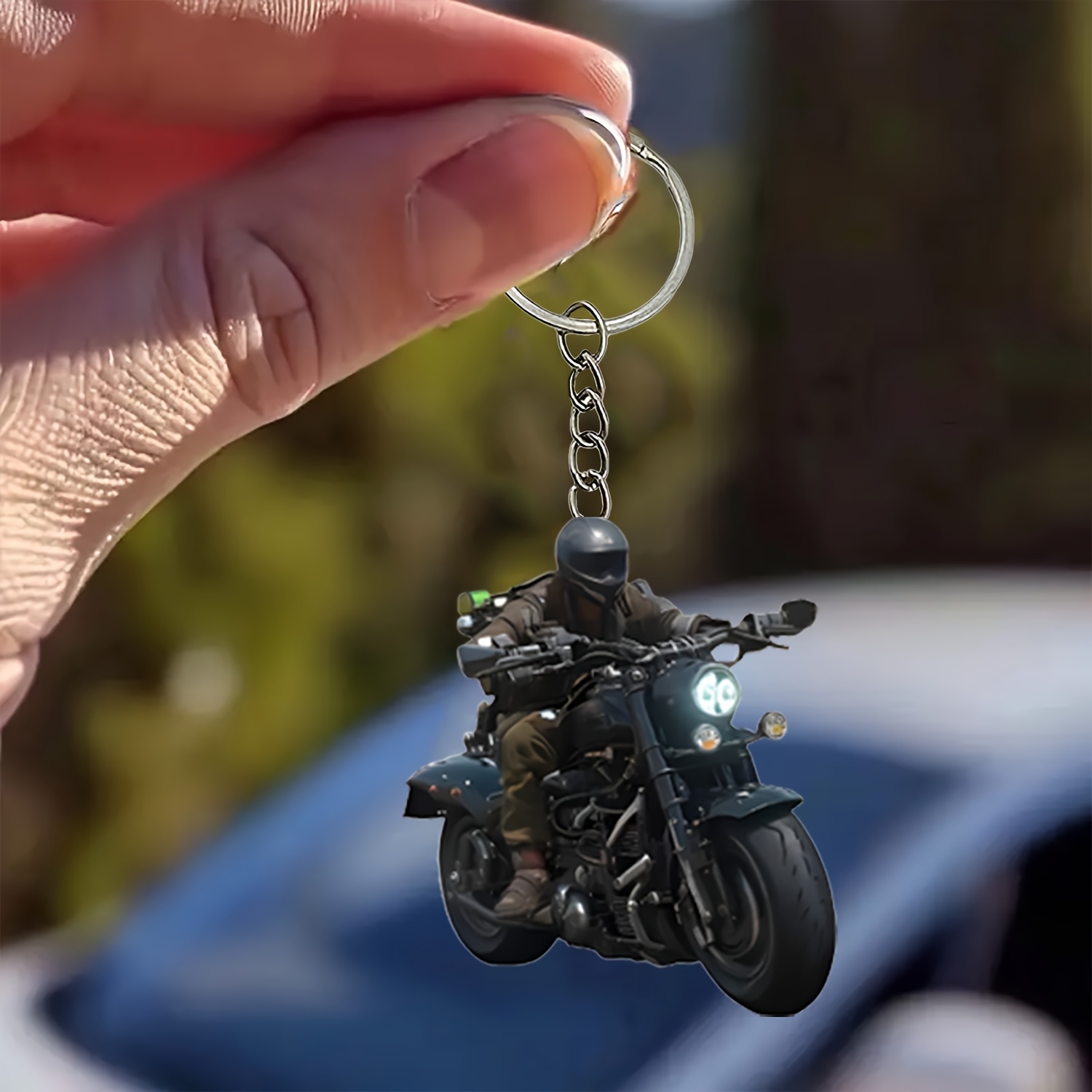 

1pc 2d Motorcycle Rider Keychain, Car Accessories For Women Men