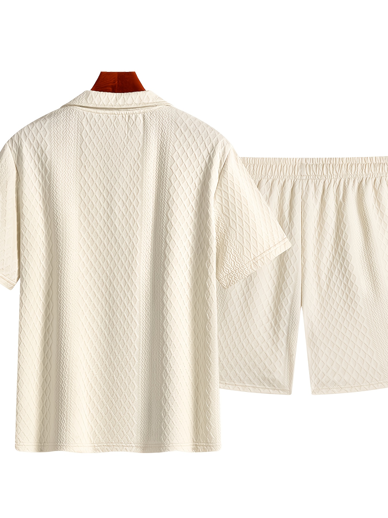 Men's Summer Short Sleeve 2pcs Set with Lapel Zipper Collar and Casual Shorts with Elastic Drawstring Mid-Waist Pants