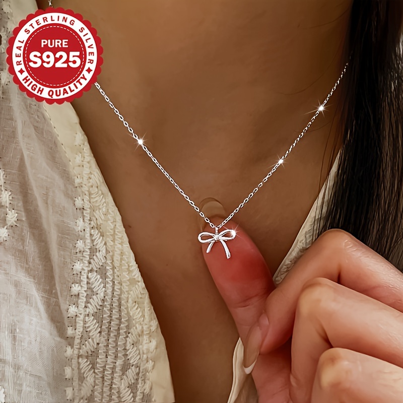 

Sterling Silver 925 Bow Necklace, A Cute And , An Ideal Gift For , Everyday Jewelry