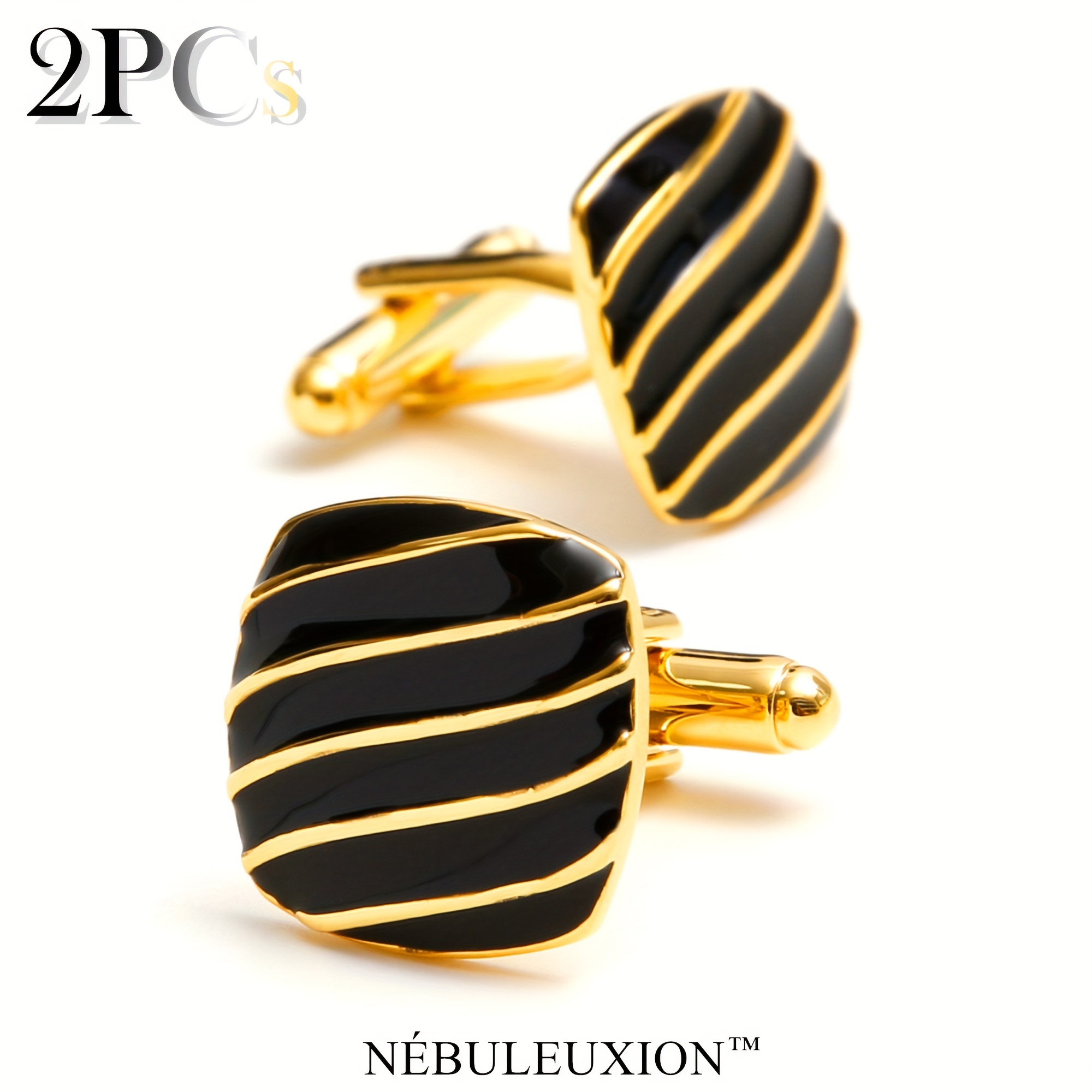 TEMU 2pcs Copper Cufflinks Set - Fashionable Striped, French For Men - Accessories For , , &