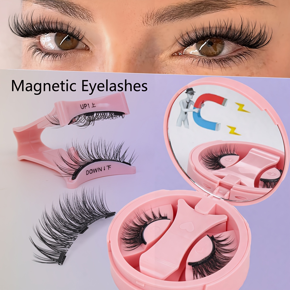A Pair of Natural Magnetic False Eyelashes, Reusable, Waterproof, No Glue Needed