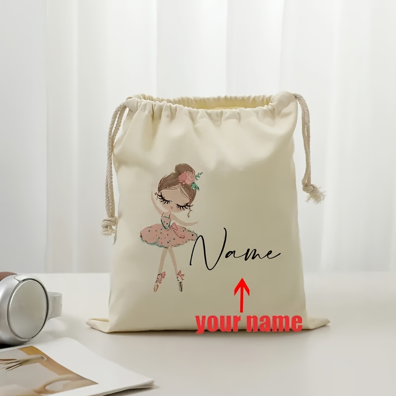 E-shop 1 Benutzerdefinierte Ballerina Aufbewahrungstasche - Personalisiertes Ballerina Geschenk mit Kordelzugverschluss, Beige Ballerina