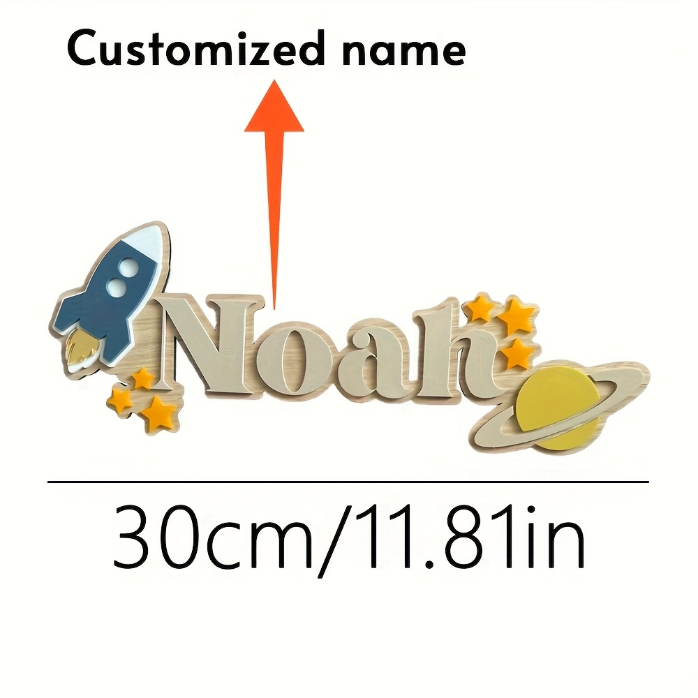 Customized Personalized Space Nameplate – Customized Birthday/anniversary/graduation Gift – Rocket And Planets Theme Decoration – Artificial Wood Wall Hanging