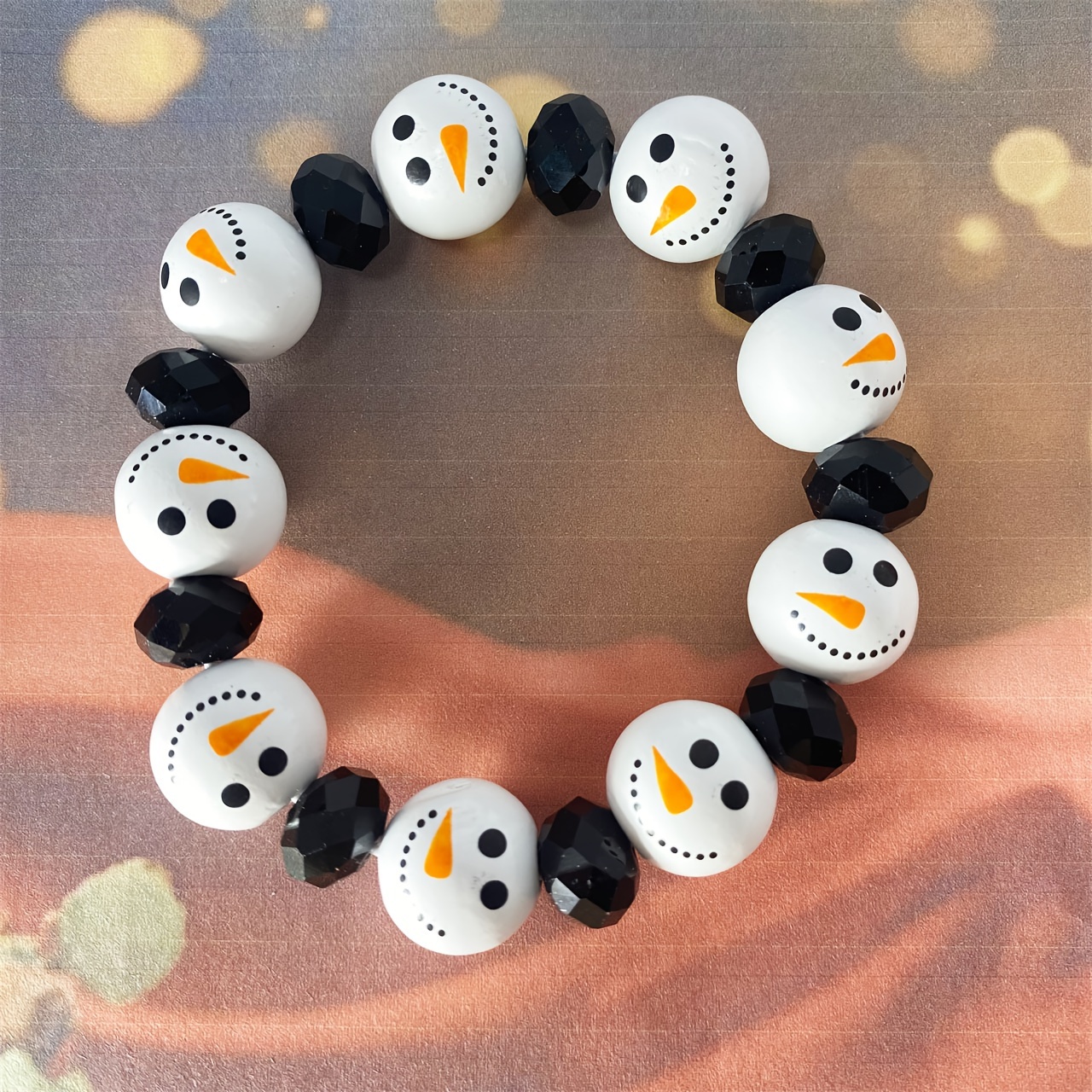 

1pc Christmas Snowman Bracelet, Wooden , Unisex For ,