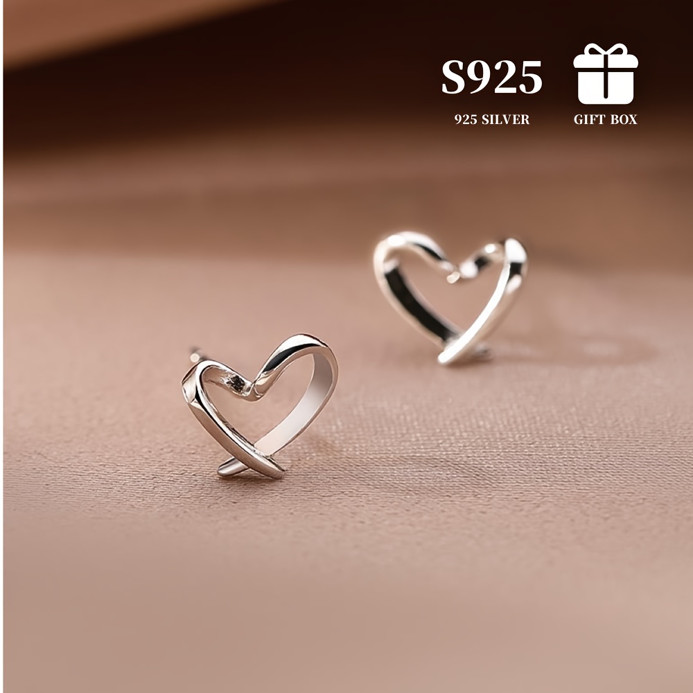 

S925 Sterling Silver Hollow Heart Shaped Stud Earrings Exquisite Luxury Jewelry Gifts For Women Valentine's Day With Gift Box 1.4g/0.05oz