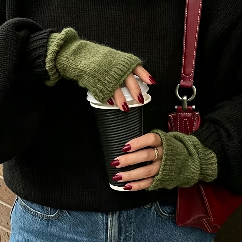 TEMU Guantes retro con volantes de los dedos, abrigadores de muñeca suaves y esponjosos para otoño e invierno, fundas de cálidas y atmosféricas para