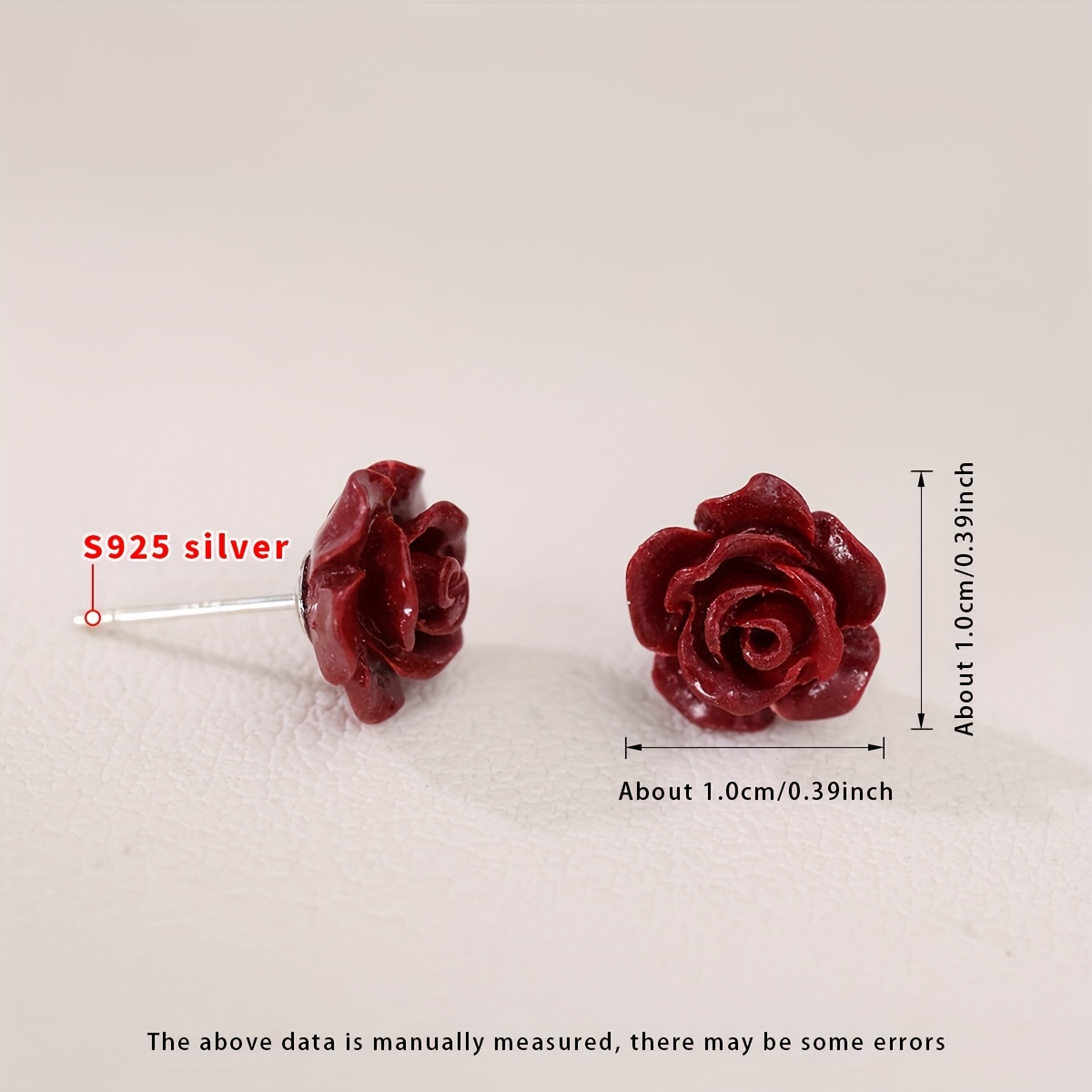 Image of Gift Box Packaging, Pair Of Earrings, S925 Silver/. 10x10mm High-grade Earrings, Rose-shaped Carving, A Touch Of Chinese Red