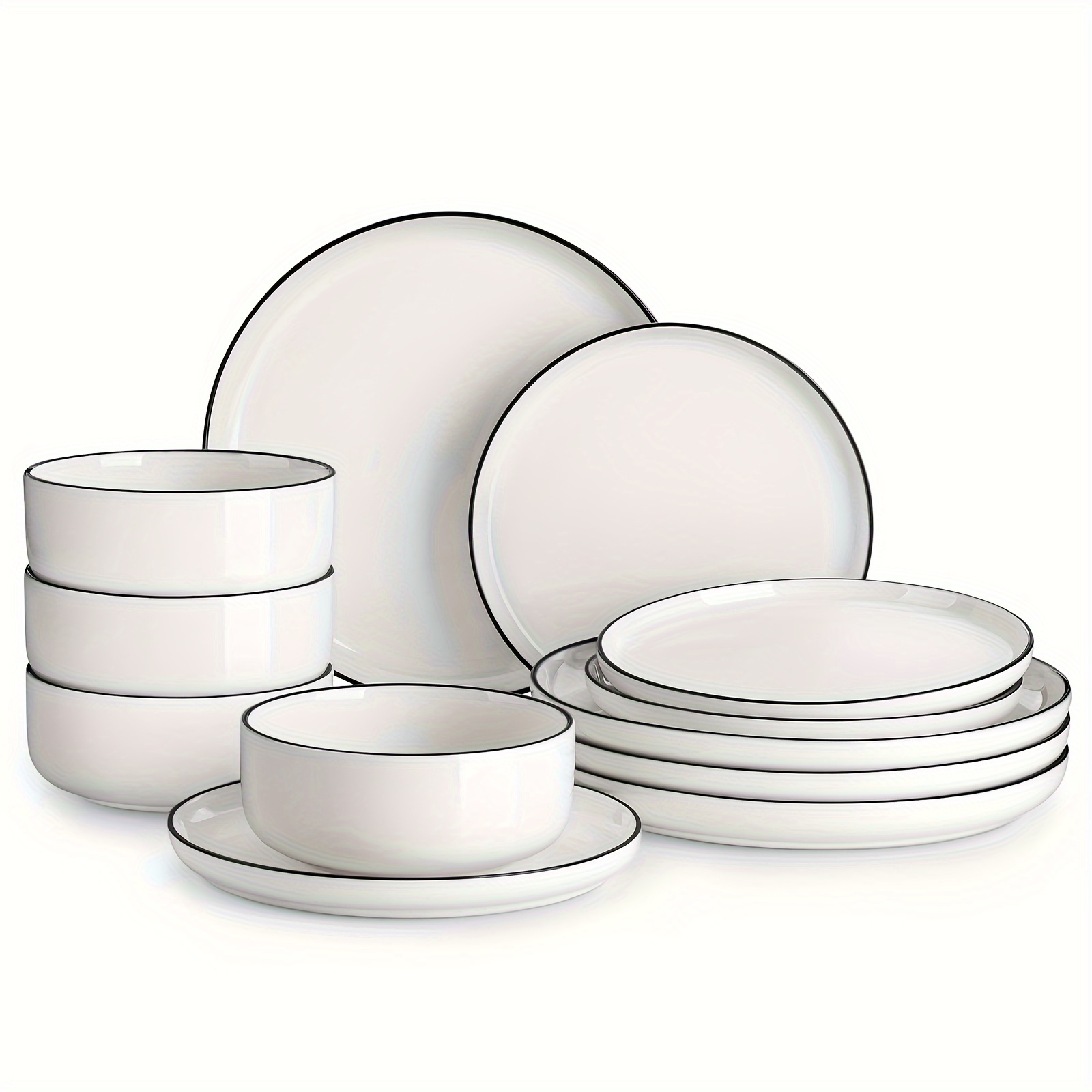 TEMU 12pcs Dinnerware Set Service For 4, Plates And Bowls Set White/blue/pink Porcelain Tableware Set Dinner Set Dishes Set Combination Service With