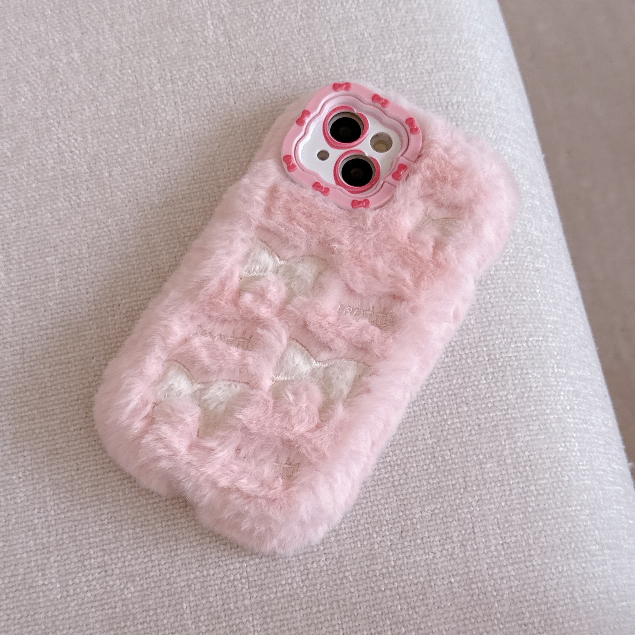 TEMU Phone Case: Lens Frame Embroidered Bow Plush Phone Case, Suitable For Iphone 16/15/14/13/12/11 Pro Max