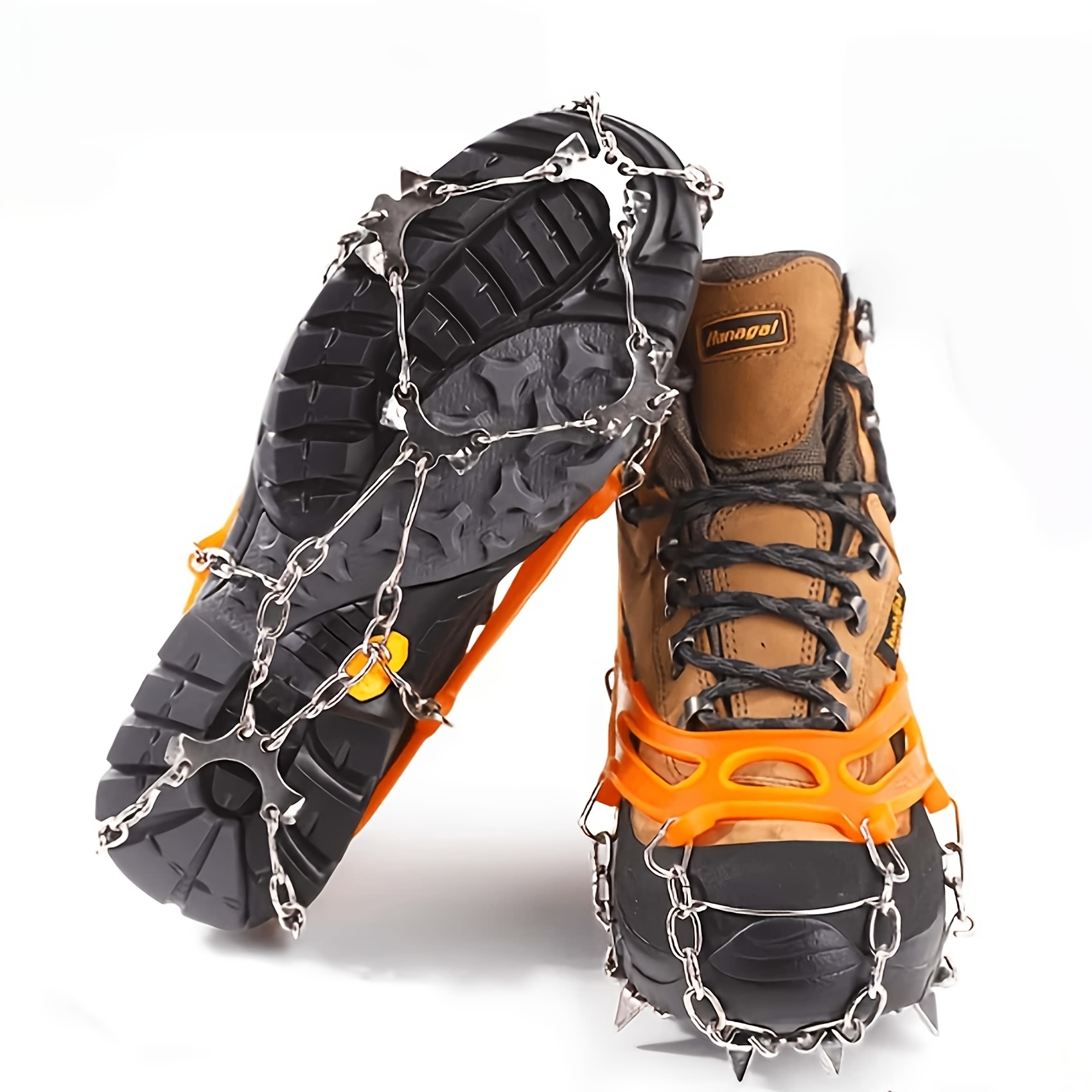 TEMU 2 Sets Of 10-tooth Snow Anti-slip Shoe Covers, No-step Steel Chain Anti-slip Shoe Grip, Durable Rubber And Metal Materials, Suitable For Winter
