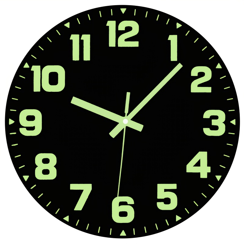 TEMU 1pc Luminous Wall Clock, 12 Inch Bedroom Luminous Vinyl Wall Clock, Silent Luminous Wall Clock, Room/kitchen Numbers And Hands, Black, Luminous
