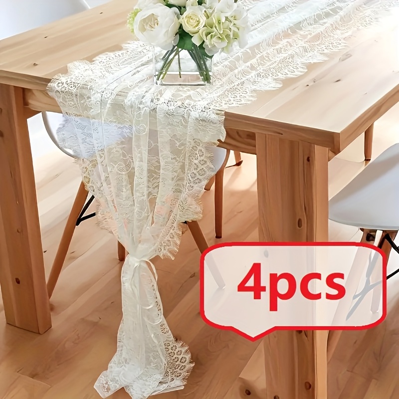 E-shop 4 Stück Vintage Spitzen-Tischläufer – Handgefertigte Bohemian-Stil Spitzentischdecke – Ideal für Hochzeiten, Verlobungen Feiern – für Deko – Das