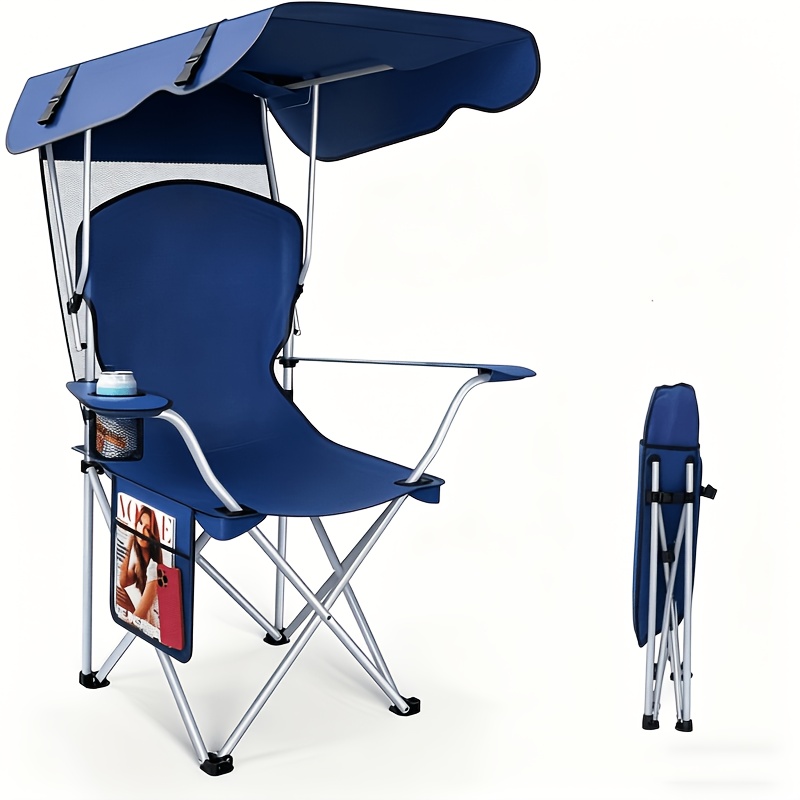 2025 Neuer tragbarer Campingstuhl mit Sonnensegel – Klappstuhl mit Sonnensegel, langlebiger 600D Oxford Sonnensegel-Stuhl für Camping, Strand, Picknicks, Angeln & Sport