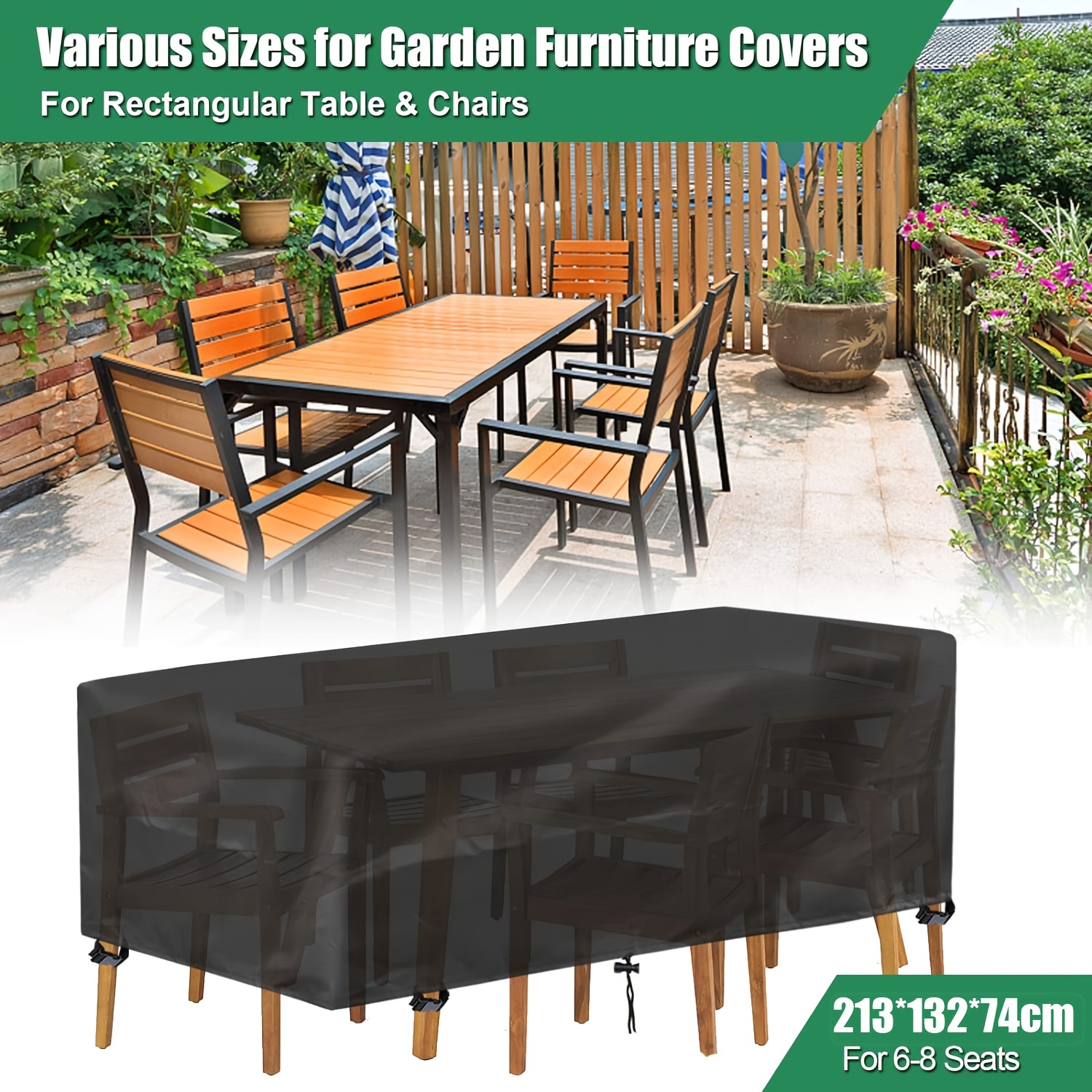 

Housses de meubles de jardin rectangulaires : Étanches 213x132x74cm - Adaptées pour 6-8 places - Protège de la pluie et du soleil - Fabriquées en polyester durable