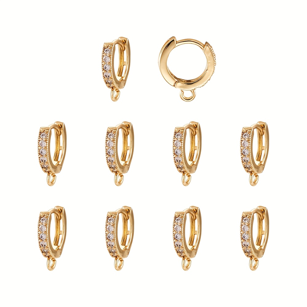 E-shop 10 Stück Vintage-Stil Messing Ohrringreifen mit Funkelnden Klaren Zirkonia, 15x2.5x13.5mm - für DIY Schmuckherstellung, 1.5mm Loch, 0.9mm Stift,
