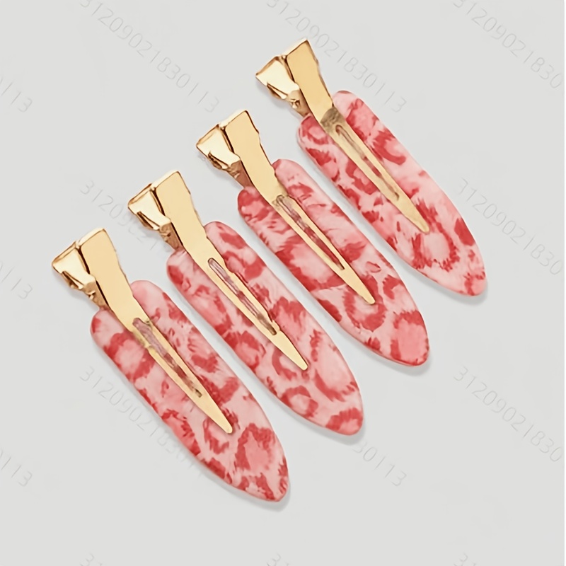 TEMU 4pcs Pink Leopard Print Hair Clips, Lightweight And Durable, Ideal For , Bangs Securing, Daily Wear, Parties And Travel, Perfect As A Small Gift