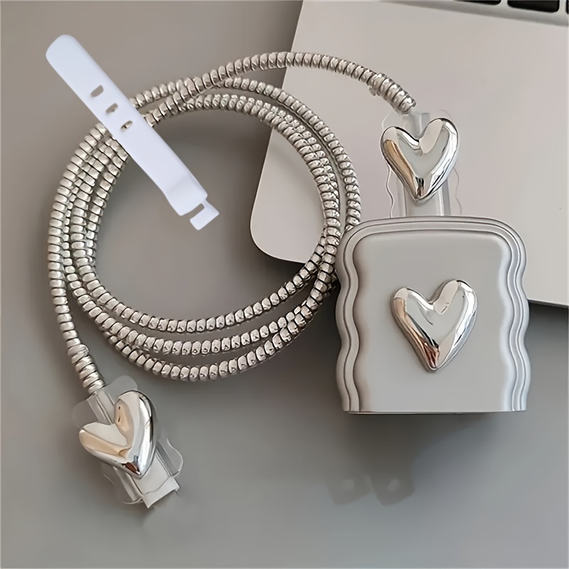 TEMU 5 Pcs Stylish Heart-shaped Phone Charger Covers For Iphone, Suitable For 18/20w - Perfect Gift For Boyfriend Or Girlfriend