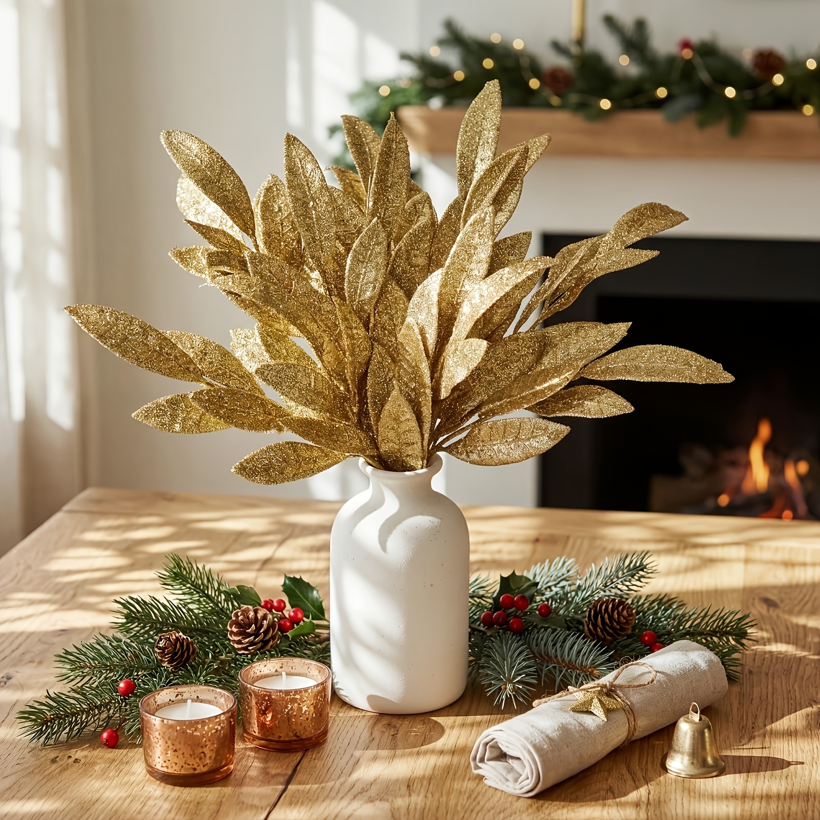 TEMU Lot de 10 pièces de décoration de Noël : fleur, branche de pin artificielle de neige, aiguille de cèdre de Noël, faux bouquet de pour bricolage,