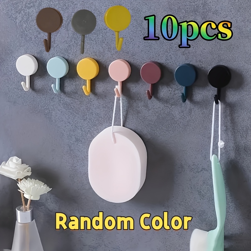 TEMU Ganchos utilitarios de pared con adhesivo fuerte, paquete de 10 - Perchas de plástico antideslizantes de estilo moderno para llaves - Juego de