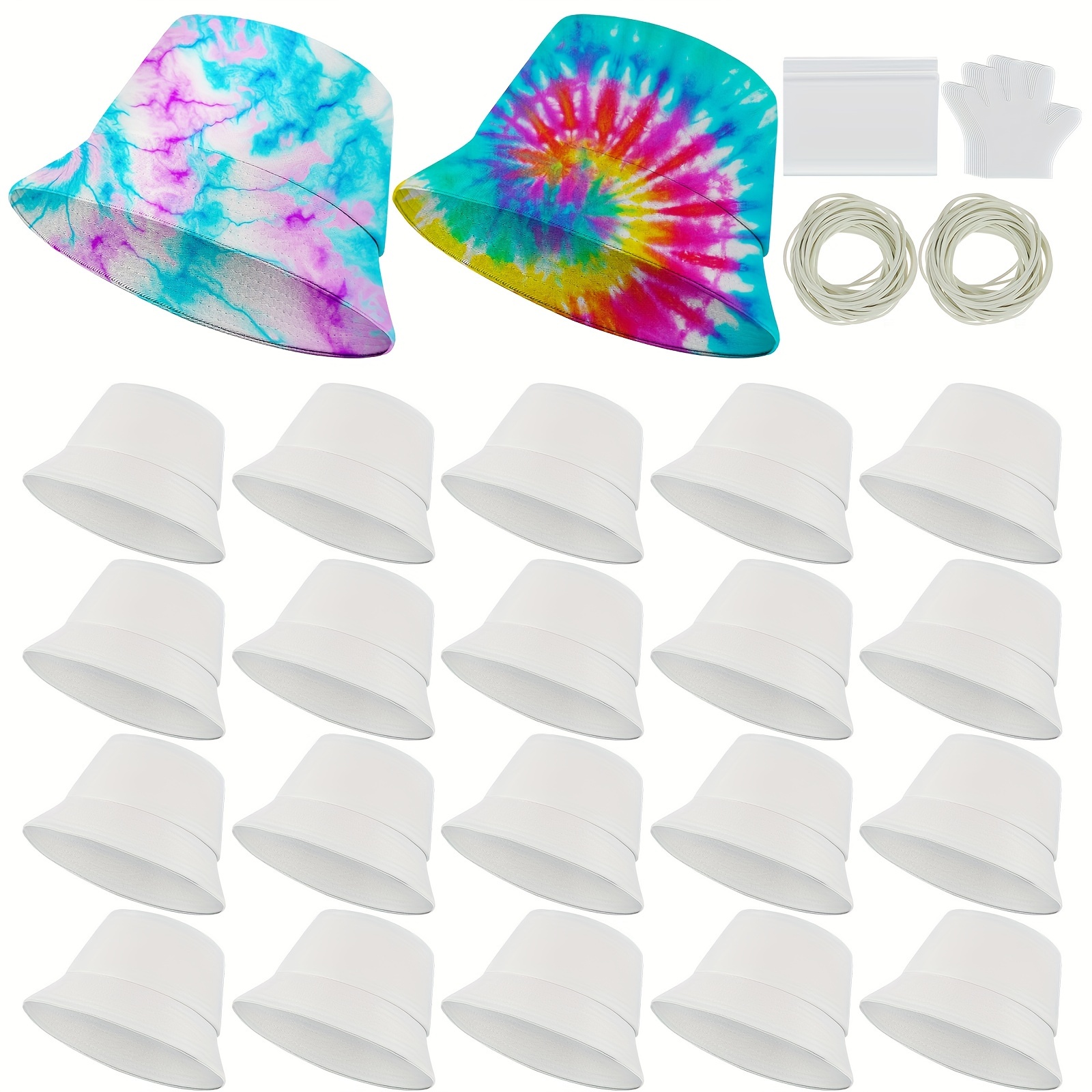 

20 Pcs Cotton White Bucket Hat For Tie Dying Blank Cotton Packable Sun Hat With Accessory For Group Party Diy Project