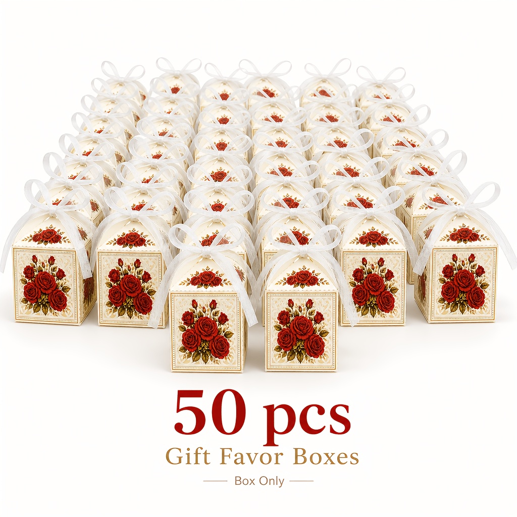 TEMU Cadeau pour elle/lui 25/50pcs Gravée au Laser Boîte Cadeau Petite Boîte à Bonbons , avec Ruban Boîte Cadeau Fête de Mariage, Convient pour