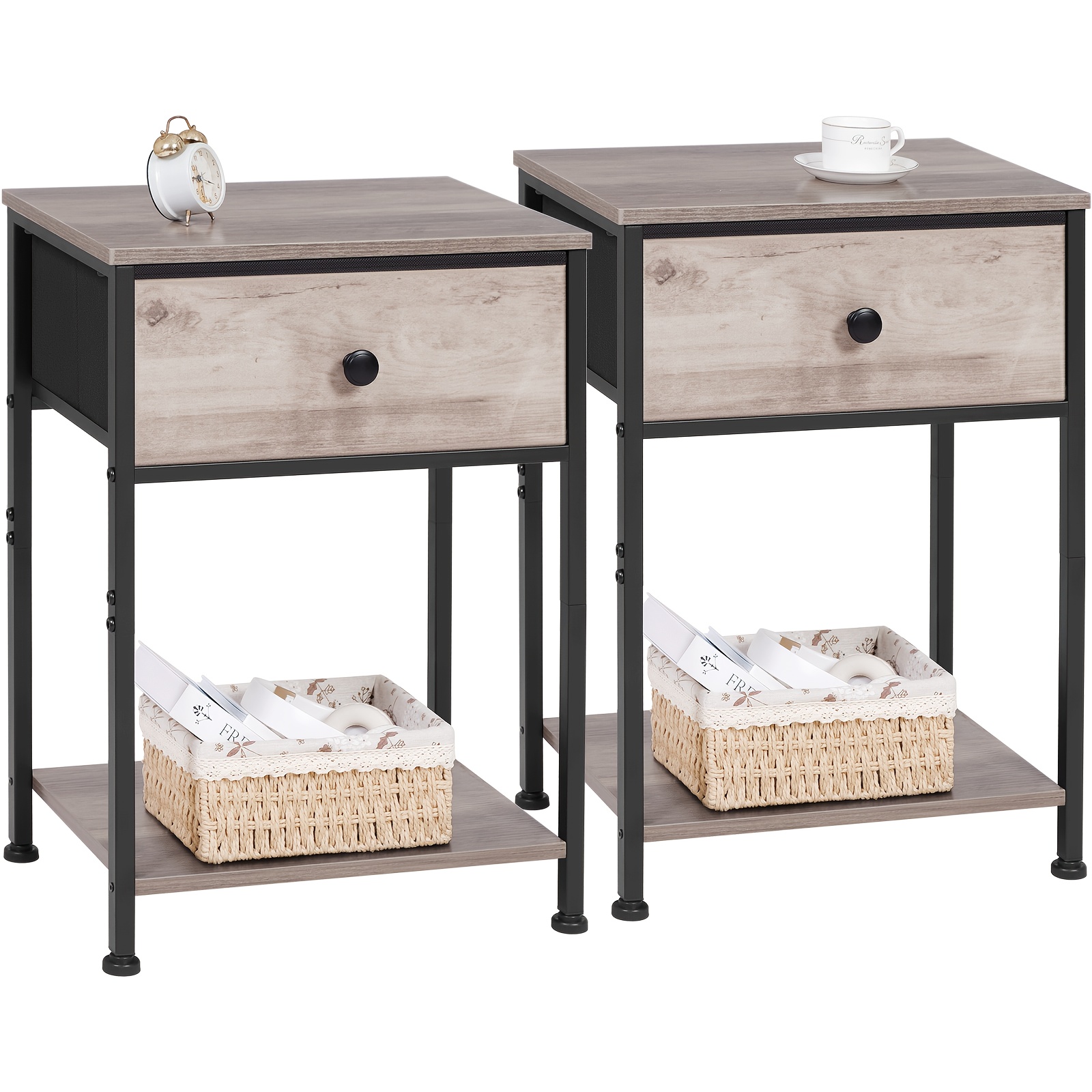 Image of Amhancible Nachttisch 2 Set, End Table With Storage Fabric Drawer, Sofa Table For Small Space, Bedside Night Stand For Bedroom, Living Room, Hallway, Easy Assembly