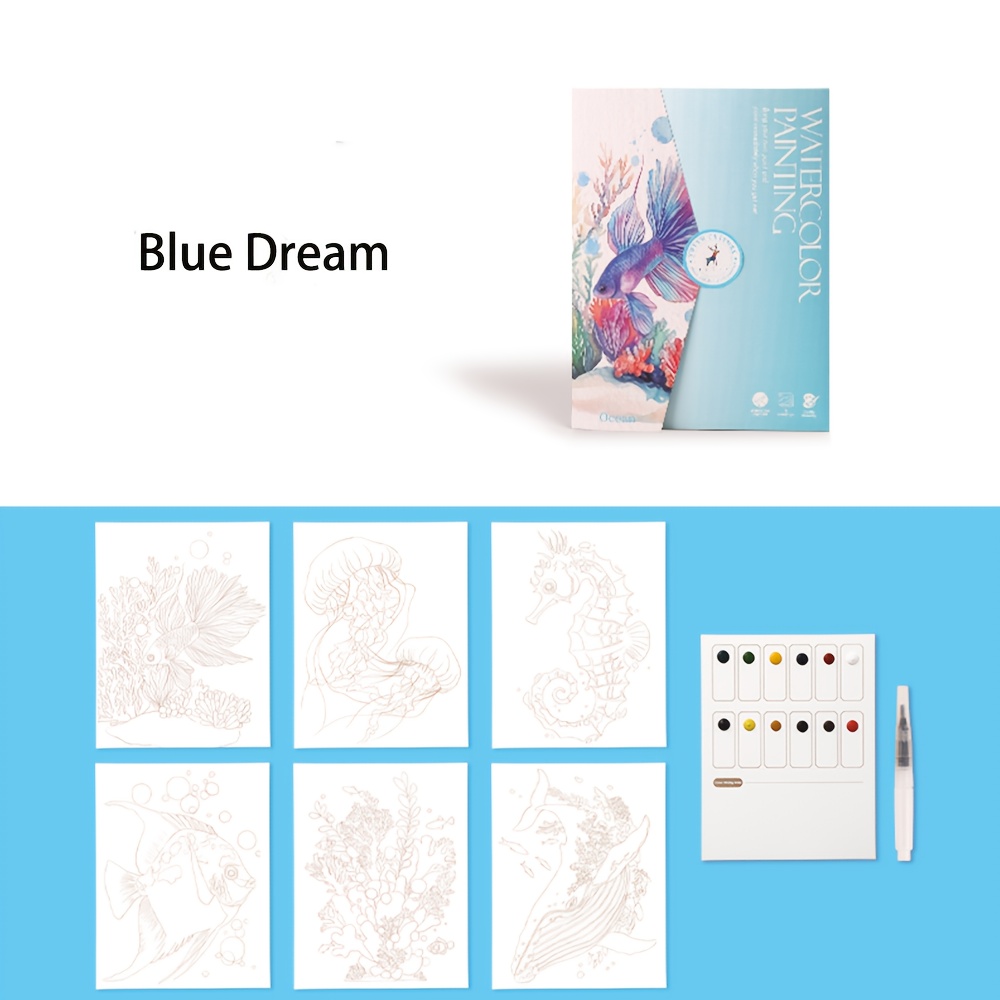 TEMU 6pcs Creative Watercolor Painting Set - Adult Coloring Books With Scenic & Floral Designs, Includes Watercolor Paper & Paints For Artistic