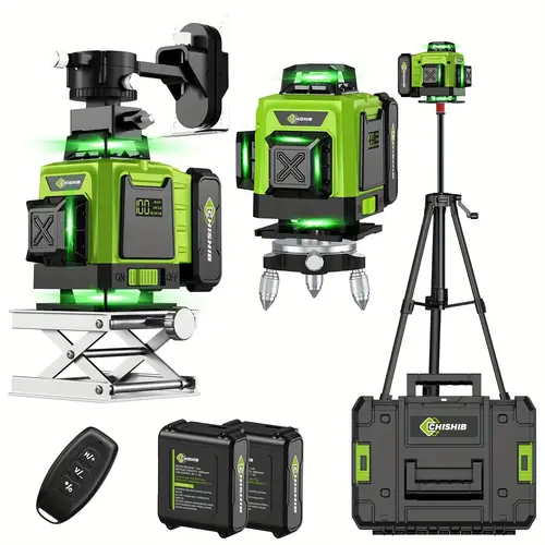 4d self leveling 360 cross line laser level with tripod professional construction tool 4800mah rechargeable battery durable infrared sensing tripod mounting carrying included for floor tile installation projects tool design optics