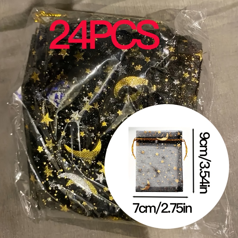 E-shop Geschenk für Sie/Ihn Set mit 24 transparenten Organzabeuteln in Schwarz mit Metallicfolie, für Gastgeschenke und Schmuckverpackung, geeignet für