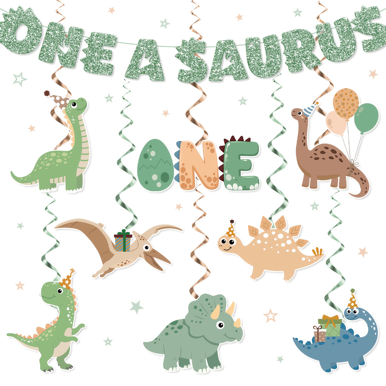 TEMU Party Banner, Dinosaur Birthday Decorations, Dinosaur 1st Birthday Party Banner Hanging Swirls Decorations, Dinosaur 1st Birthday Party