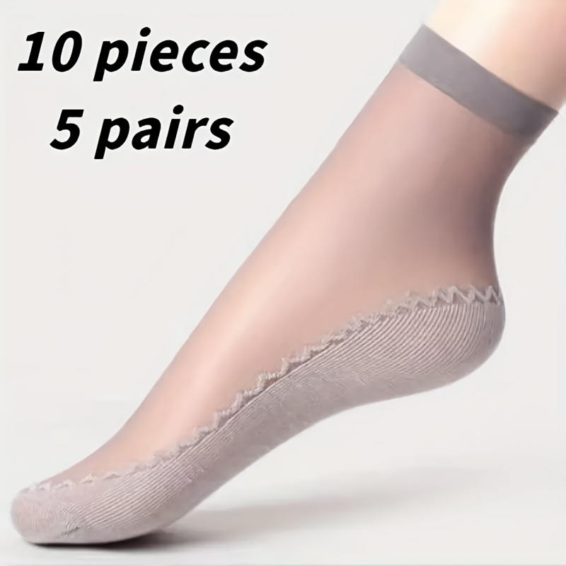 TEMU 10pcs 5 Pairs Of Ice Breathable Socks For Women Spring Summer Autumn Short Socks Sweat Absorption Non-slip Bottom