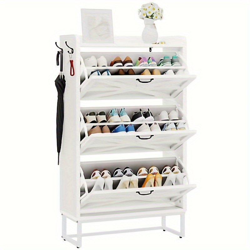 

Industraedge Shoe Storage Cabinet For 24 Pairs With 3 Flip Drawers, Narrow Slim Shoe Rack Cabinet