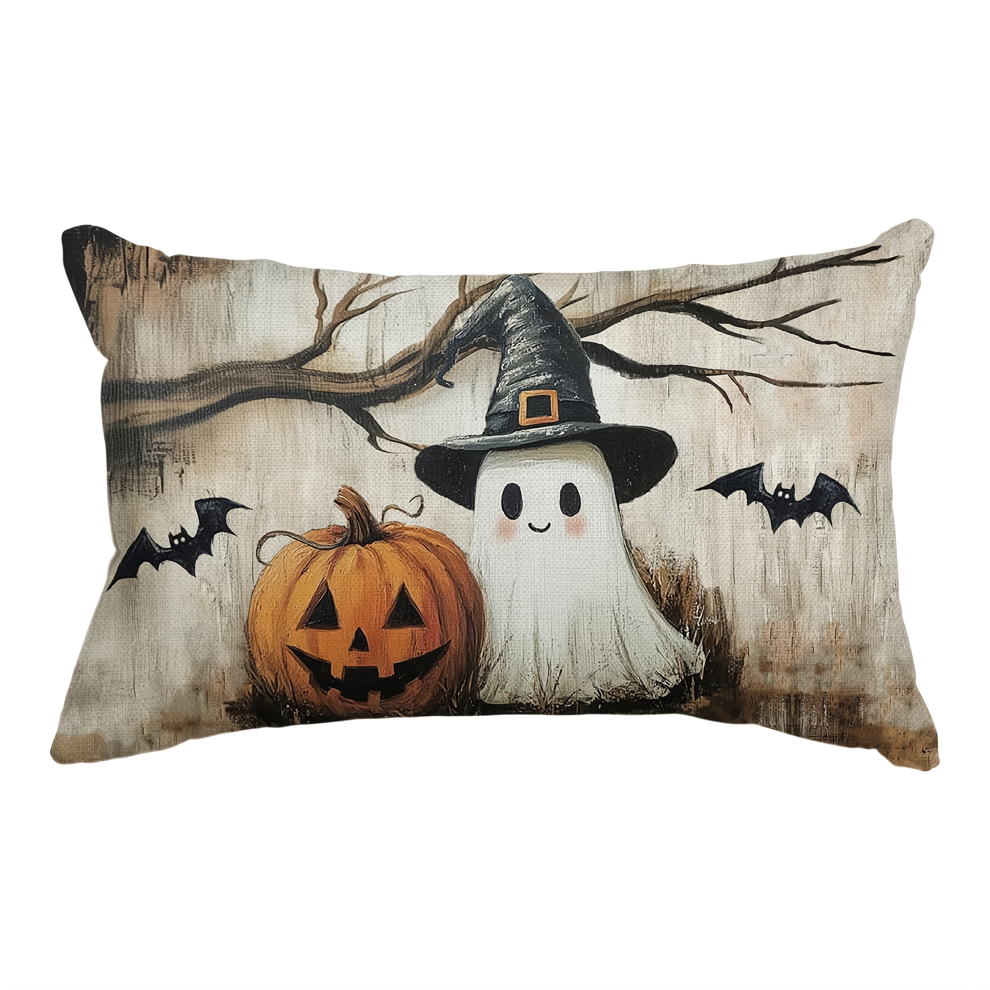 TEMU 1pc, Halloween Pumpkin Throw Pillow Cover, Holiday Farmhouse Bat Spooky Decoration For Sofa Couch (single Sided Printing, No Pillow Core)