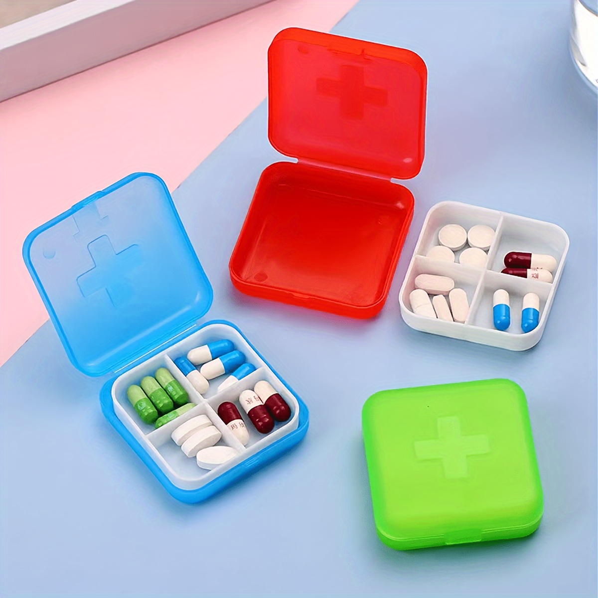 Portable Pill Box With 7 Compartments Transparent Medicine - Temu