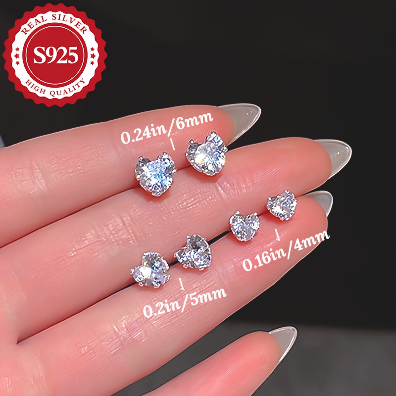Women's Heart Shaped Sterling Silver Stud Earrings