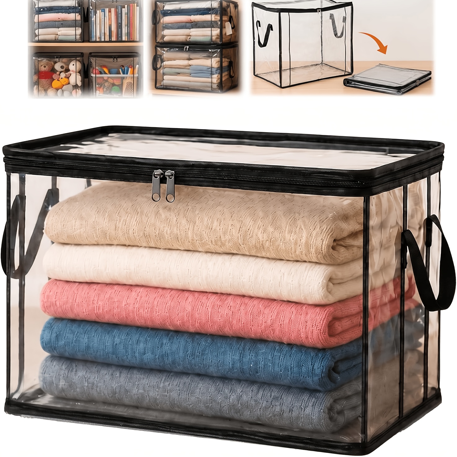 8pcs Set Large Transparent Thickened Plastic Storage Boxes with Hooks and Lids