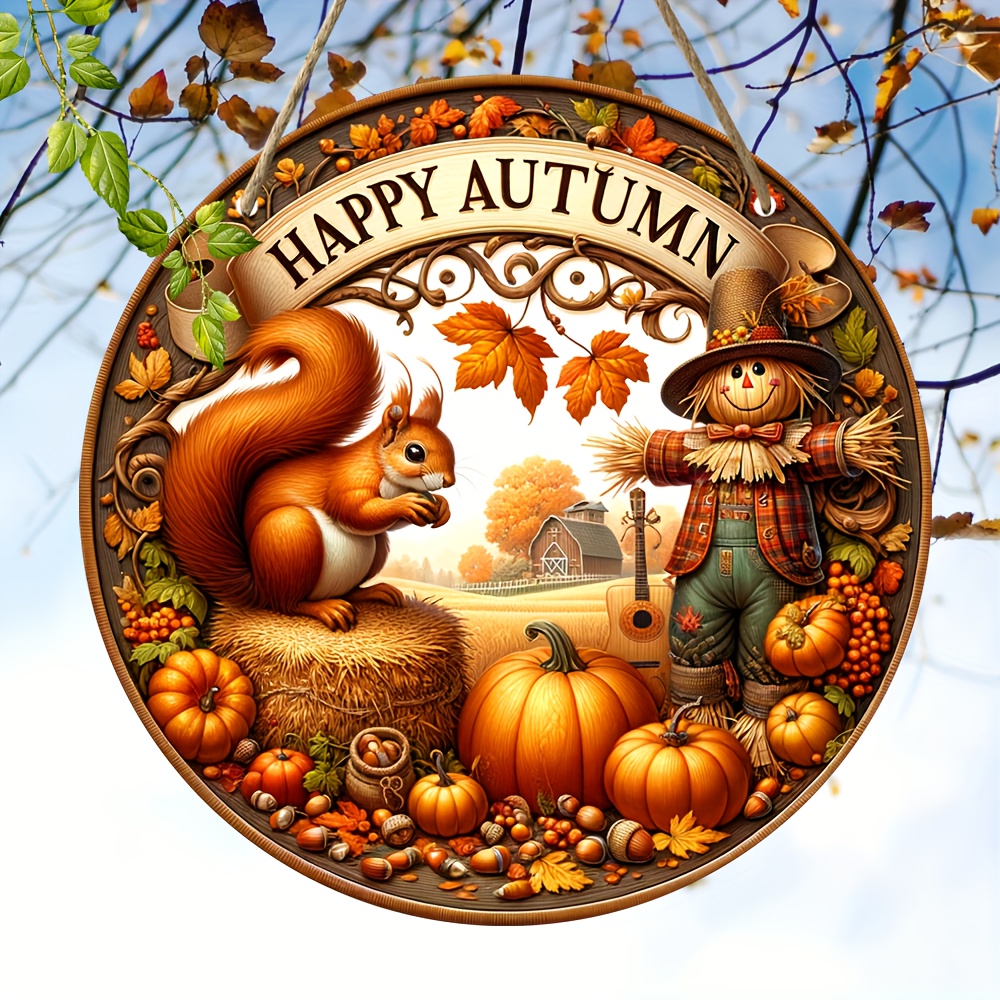 

Charming Autumn Harvest Wooden Sign - 7.9" Round, Vintage Style For Farmhouse, Garden, Cafe, Restaurant & Home Decor