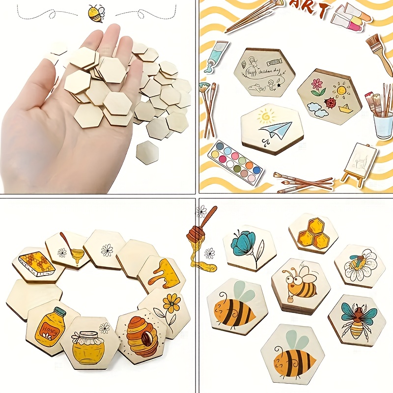 100 Wooden Hexagon Pieces for DIY Crafts and Decorations